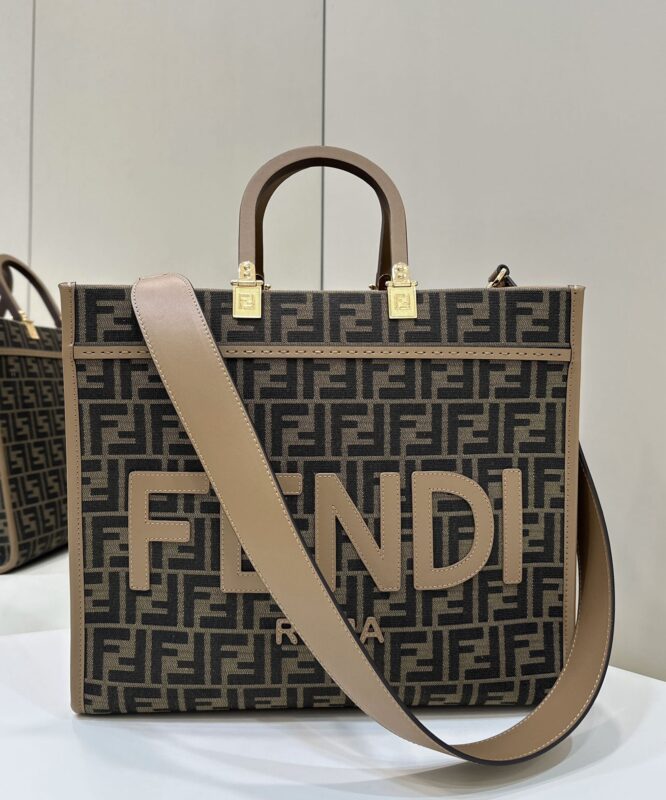 a1-1-16 Replica Fendi Sunshine Tote Brown Monogram